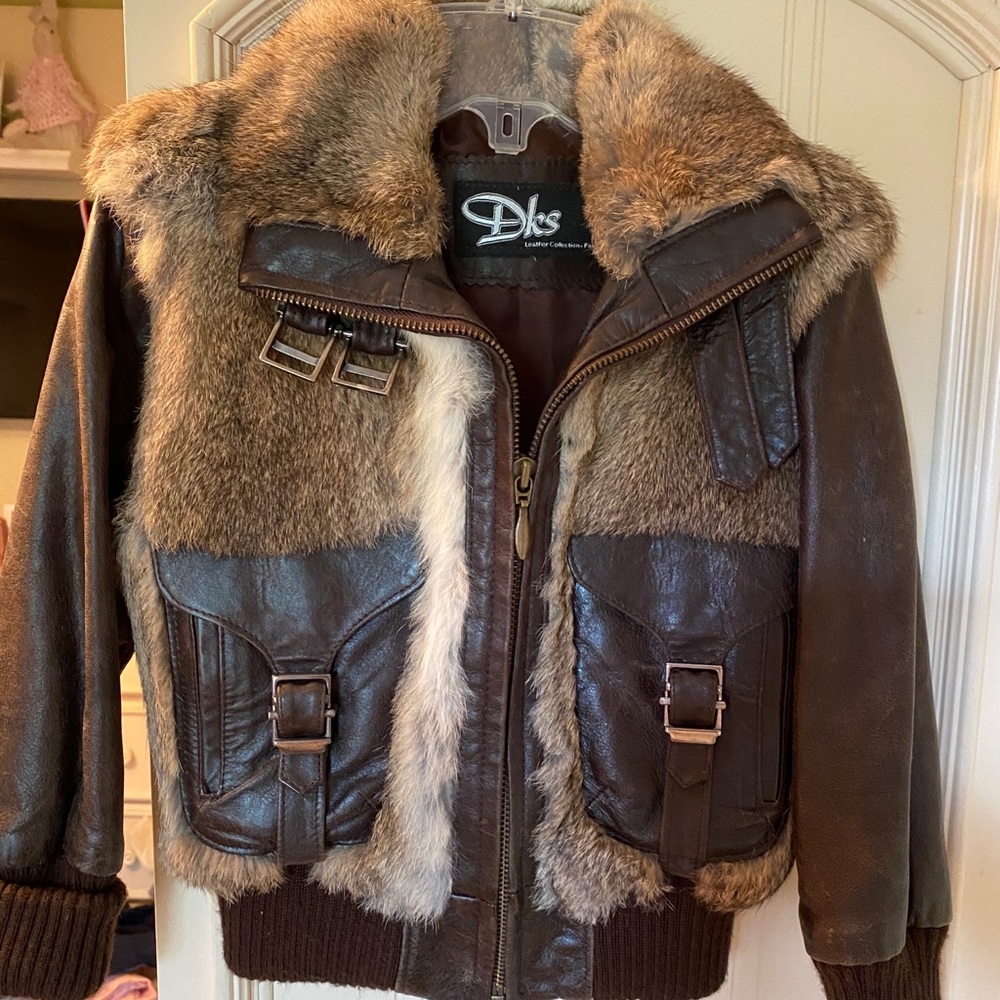 Leather and rabbit fur coat